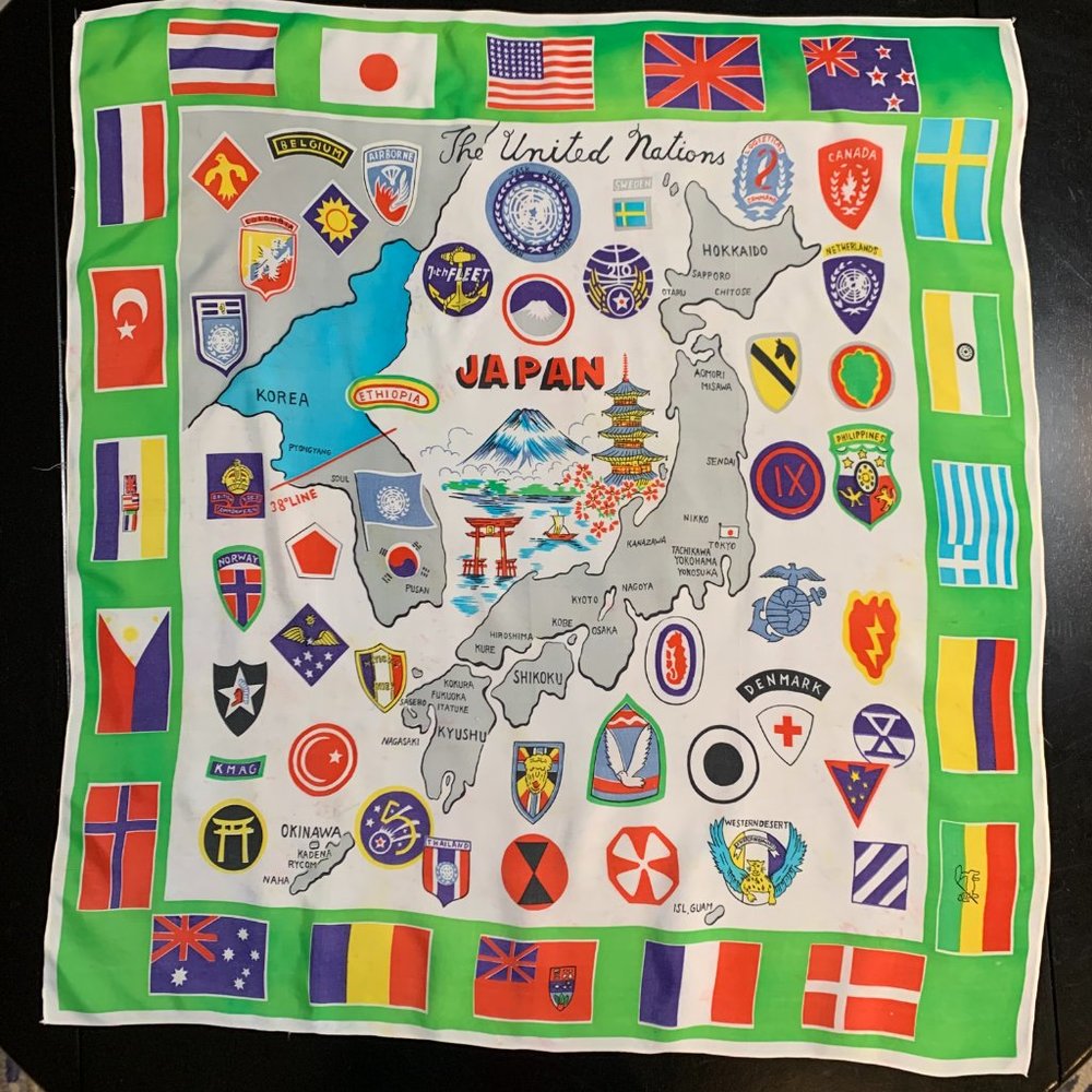 Vintage Japan Souvenir Scarf United Nations Japan